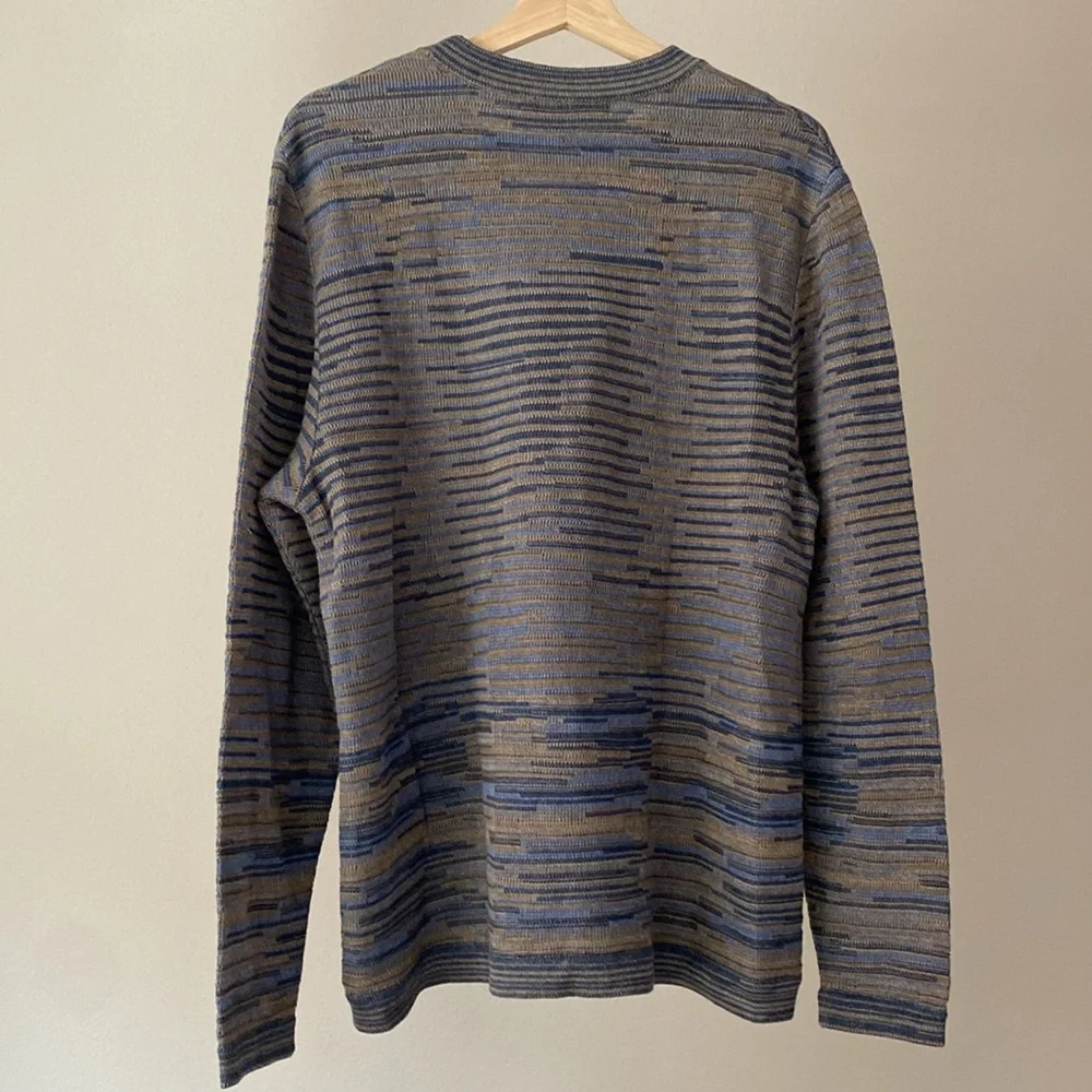 Peruvian Connection Knit Stripe Grandpa Crewneck Sweater Mens Large Comfy Fall